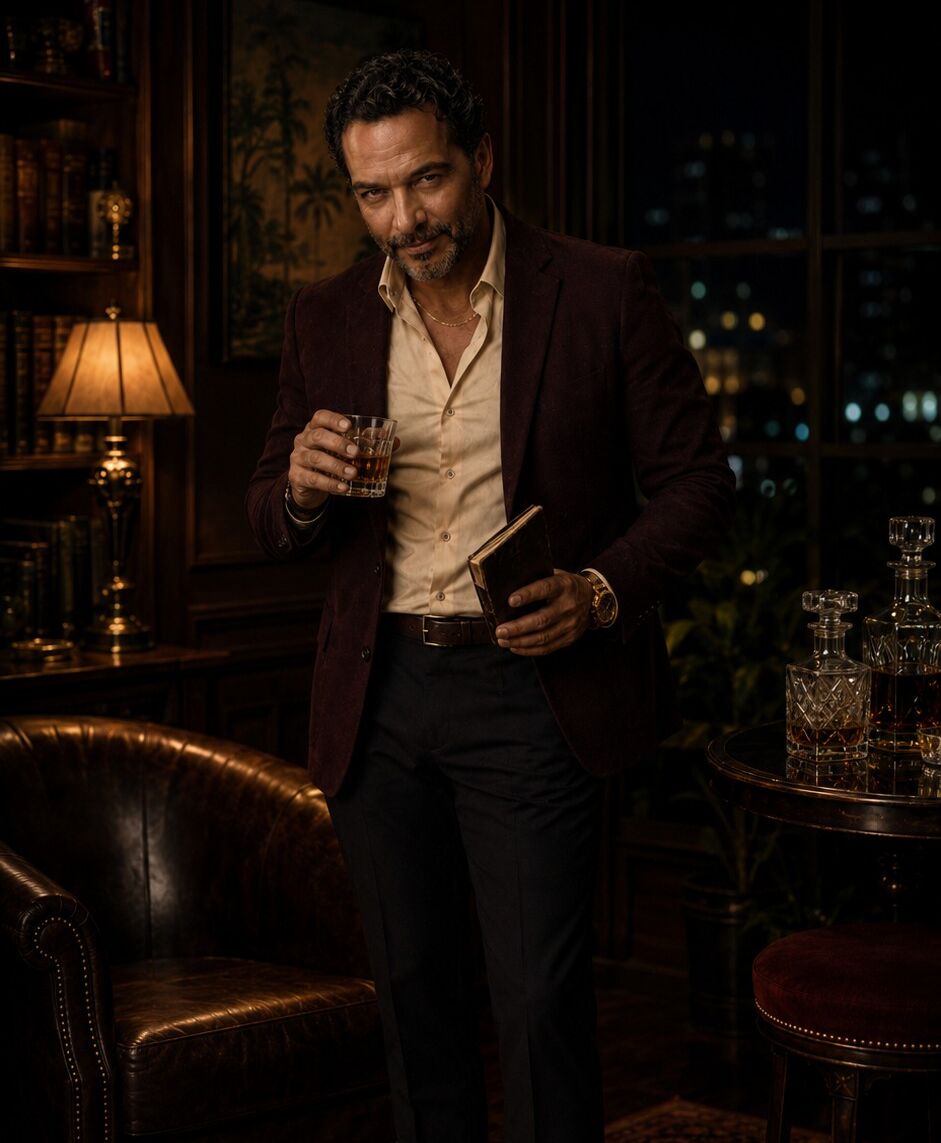 Felipe con un trago en la mano.