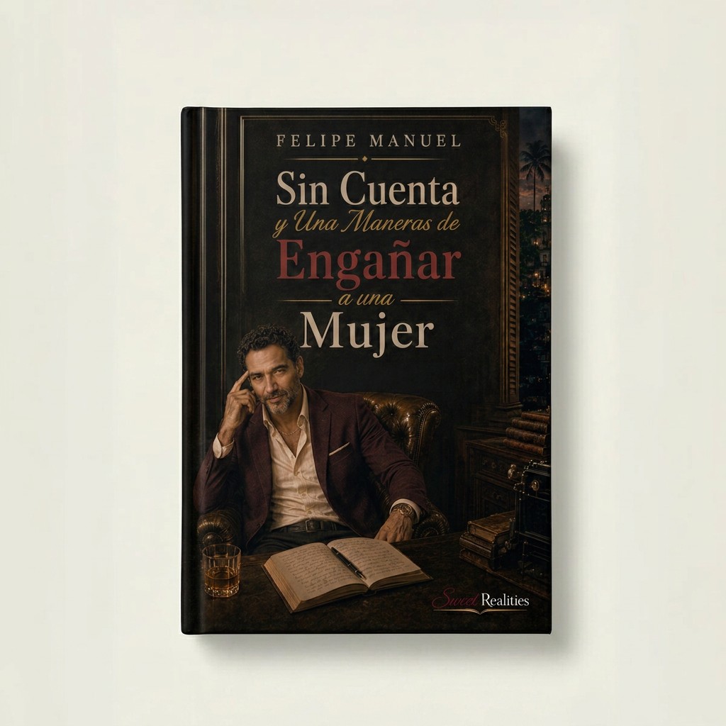 Portada del libro Sin Cuenta y Una Maneras de Engañar a una Mujer, escrito por Felipe Manuel para Sweet Realities, con estilo elegante y misterioso sobre relaciones, engaño y señales ocultas.
